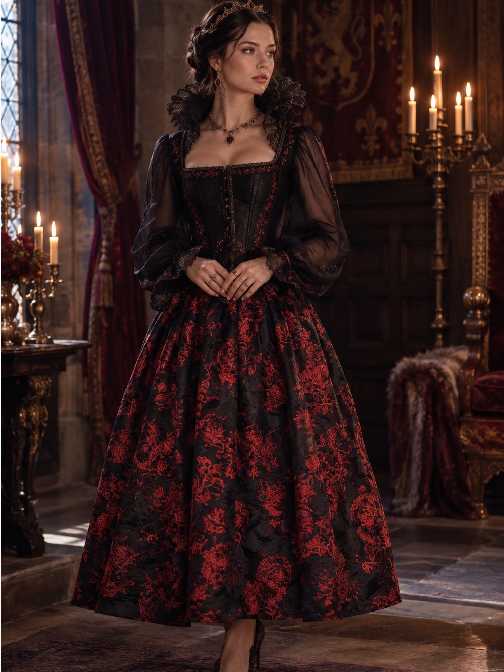 Comme USA | Floral Brocade Midi Skirt | Size M | Reign Queen Mary of Scots Core